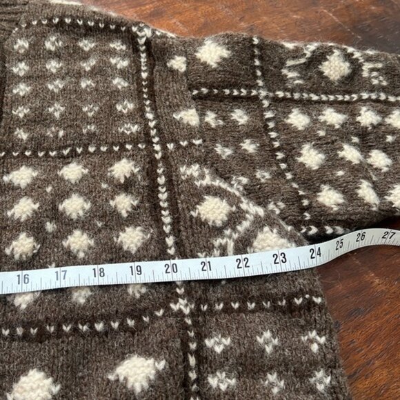 LIZ CLAIBORNE 90s Hand-Knitted Shetland Wool Nordic Sweater Brown Cream L - Picture 8 of 9